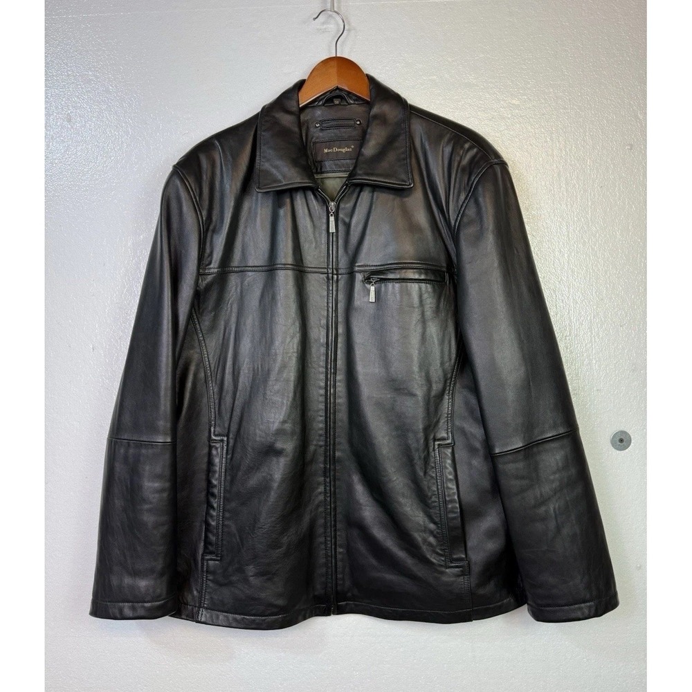 Mac Douglas Mens Lamb Nappa Leather Jacket Sz XL/ 58 Black International Biker